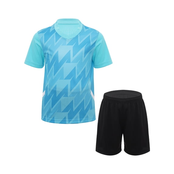 Sinleey Kids Boys Football Training Uniform Soccer Jersey Short Sleeve Shirts with Drawstring Mesh Sky Blue S
