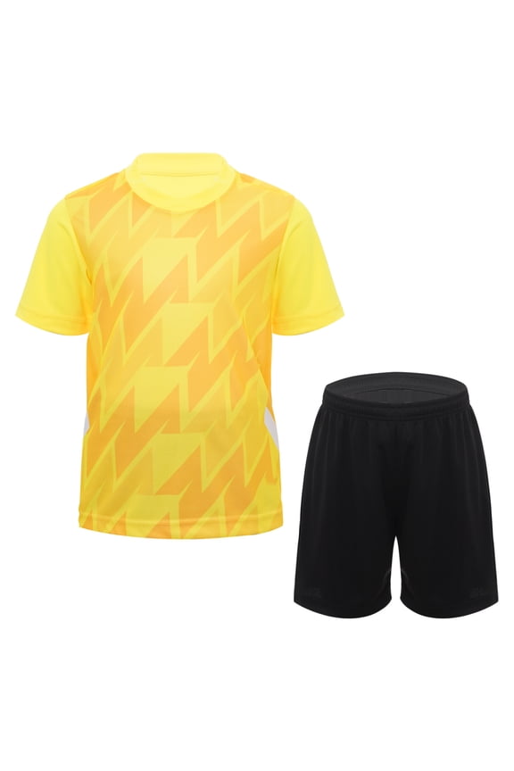 Kids Boys Football Training Uniform Soccer Jersey Short Sleeve Shirts with Drawstring Mesh Yellow L