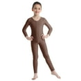 thumbnail image 1 of Sinleey Kids Boys Girls Long Sleeve Full Body Jumpsuit Ballet Dance Gymnastic Sports Leotard Bodysuit Brown 9-10, 1 of 7