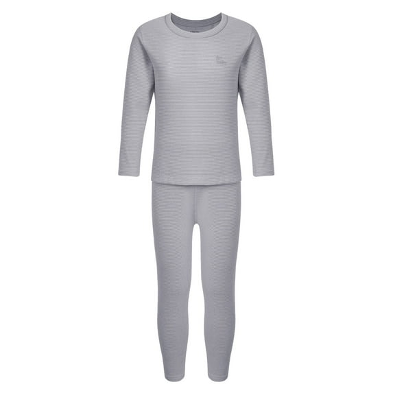 Sinleey Kids Boys Girls Striped Thermal Underwear Long Johns Set Long Sleeve T-Shirt Base Layer Underwear with Leggings Gray 5-6