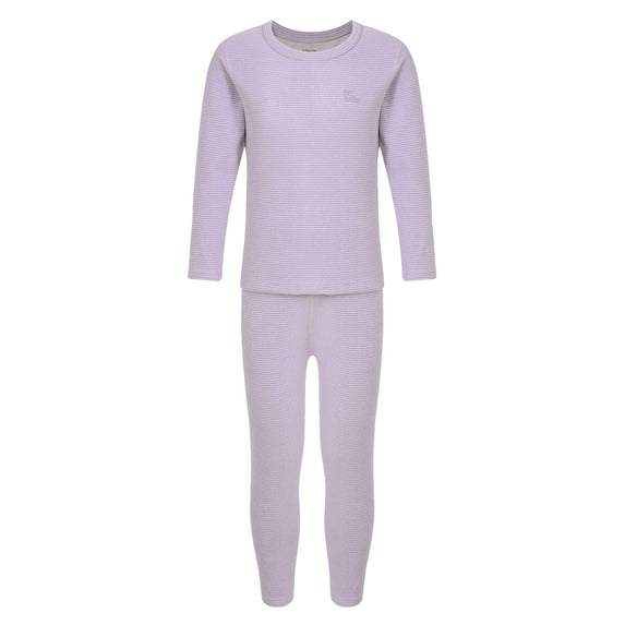 Sinleey Kids Boys Girls Striped Thermal Underwear Long Johns Set Long Sleeve T-Shirt Base Layer Underwear with Leggings Light Purple 7-8
