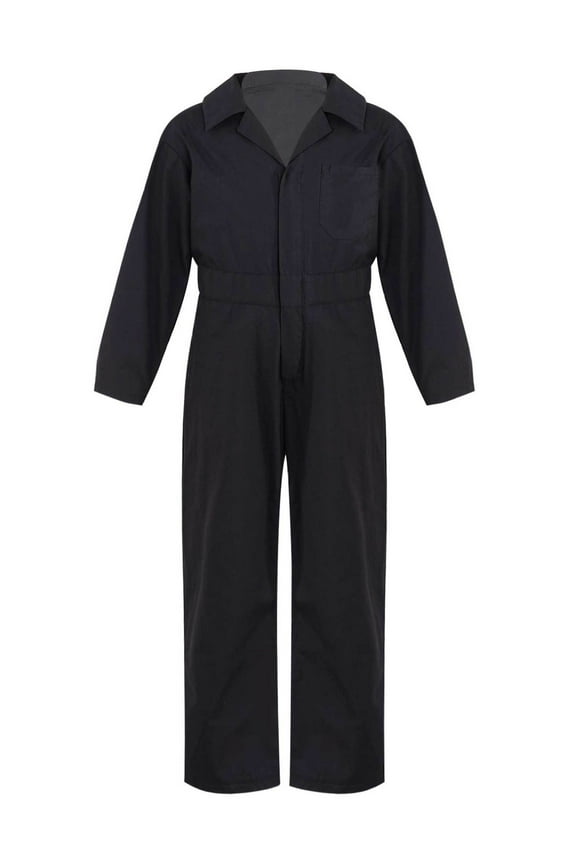 Kids Boys Mechanic Costume Dance Coveralls Long Sleeve Solid Twill Overalls Boilersuit Black 6
