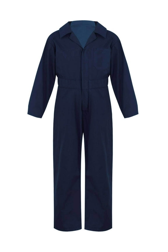 Kids Boys Mechanic Costume Dance Coveralls Long Sleeve Solid Twill Overalls Boilersuit Dark Blue 8