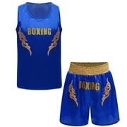 Sinleey Kids Boys Mixed Martial Arts MMA Boxer Costume Sleeveless Letter Printed Boxing Vest Tank Tops with Shorts Set Blue 10