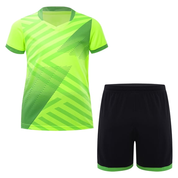 Sinleey Kids Boys Sport Set Short Sleeve Sport Tops with Shorts Training Clothes Set Football Suit Fluorescent Green XS