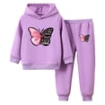 thumbnail image 1 of Sinleey Kids Children Casual Sport Suit Long Sleeve Butterfly Hoodie Sweatshirts with Jogger Pants Purple 130, 1 of 5