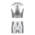 thumbnail image 1 of Sinleey Kids Girls 2 Piece Dance Outfits Shiny Mock Neck Crop Top with Shorts Gymnastics Tracksuit Silver 6, 1 of 5