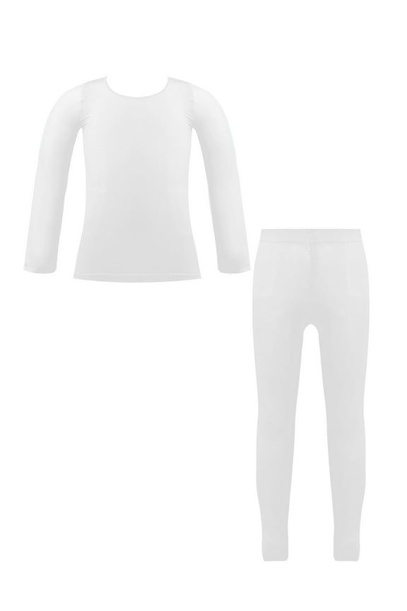 Kids Girls' 2Pcs Sheer Color Tracksuit Long Sleeve Tops Pants Sets Gym Yoga Dance Outfit White M