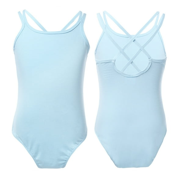 Sinleey Kids Girls Camisole Ballet Dance Leotard Criss Cross Back Gymnastics Dancewear Bodysuits Light Blue 12-14