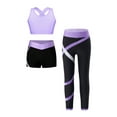 thumbnail image 1 of Sinleey Kids Girls Dance Outfits Crop Top with Shorts and Leggings Active Set for Gymnastics Yoga Lavender 16, 1 of 5