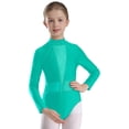 thumbnail image 1 of Sinleey Kids Girls Figure Ice Skating Bodysuit Long Sleeve Mesh Jumpsuit Rhinestones Mock Neck Ballet Green 14, 1 of 7