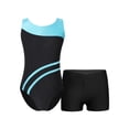 thumbnail image 1 of Sinleey Kids Girls Gymnastics Athletic Dance Bodysuit Sleeveless Cutout Back Leotard V-front Shorts Blue Green&Black 12, 1 of 7