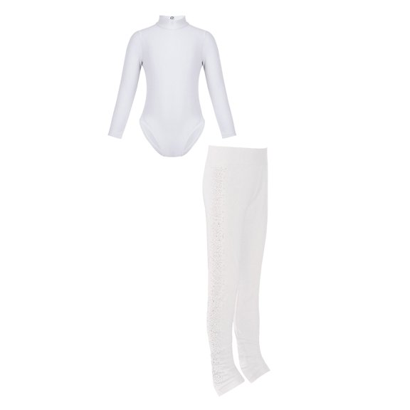 Sinleey Kids Girls Ice Skating Outfit Gymnastics Dance Leotard Bodysuit with Figure Skating Tights B White M