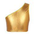 thumbnail image 1 of Sinleey Kids Girls Metallic Single Shoulder Crop Top Athletic Dance Sports Training Bra Tanks Gold 130-140, 1 of 6