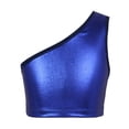 thumbnail image 1 of Sinleey Kids Girls Metallic Single Shoulder Crop Top Athletic Dance Sports Training Bra Tanks Royal Blue 150-160, 1 of 6
