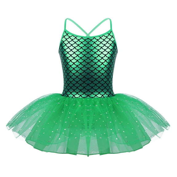 Sinleey Kids Girls Shiny Mermaid Ballet Dance Tutu Dress Gymnastics Leotard Ballerina Performance Costume Green 10