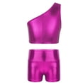 thumbnail image 1 of Sinleey Kids Girls Shiny Metallic Crop Tank Top and Boy Shorts Set Stage Performance Dancewear Rose 130, 1 of 6