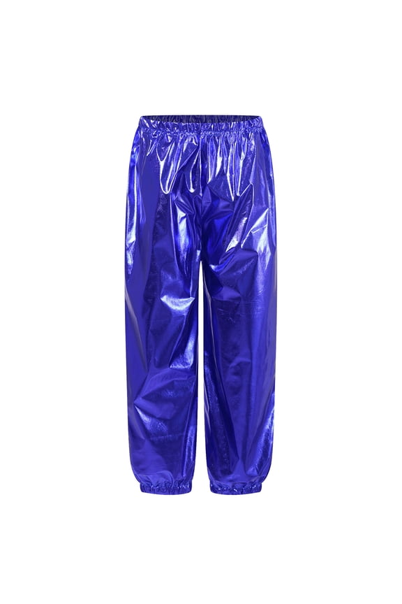 Kids Girls Shiny Metallic Gymnastics Leggings Yoga Workout Tights Trousers Hip Hop Street Blue 170