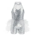thumbnail image 1 of Sinleey Kids Girls Shiny Sequins Dance Ruffled Leotard Hip-Hop Latin Jazz Dance Performance Costumes White 16, 1 of 7