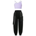 thumbnail image 1 of Sinleey Kids Girls Street Dance Costume Hip Hop Performance Clothes Lace Up Crop Top with Cargo Pants Lavender 14, 1 of 5