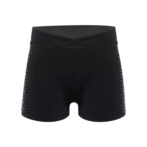 Sinleey Kids Girls Yoga Athletic Shorts Ballet Dance Tumbling Short Sparkly Rhinestones Dancing Black 12