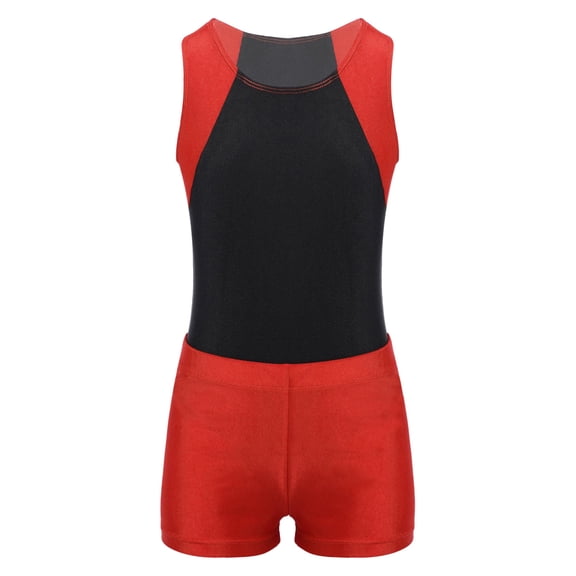 Sinleey Kids Gymnastics Outfit Dance Leotard with Shorts Boys 2 Piece Tumbling Training Bodysuit Red 10
