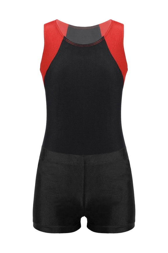 Kids Gymnastics Outfit Dance Leotard with Shorts Boys 2 Piece Tumbling Training Bodysuit Red&Black 6