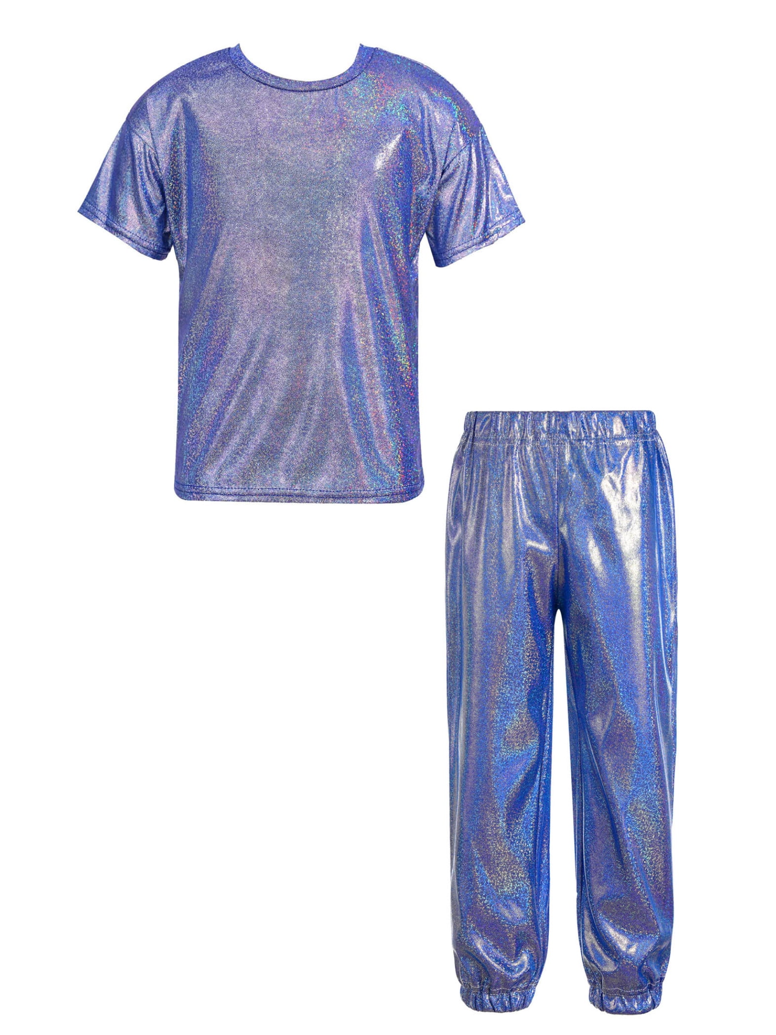 Kids T-Shirt Girl Boys Shiny Metallic Short Sleeve T-Shirt