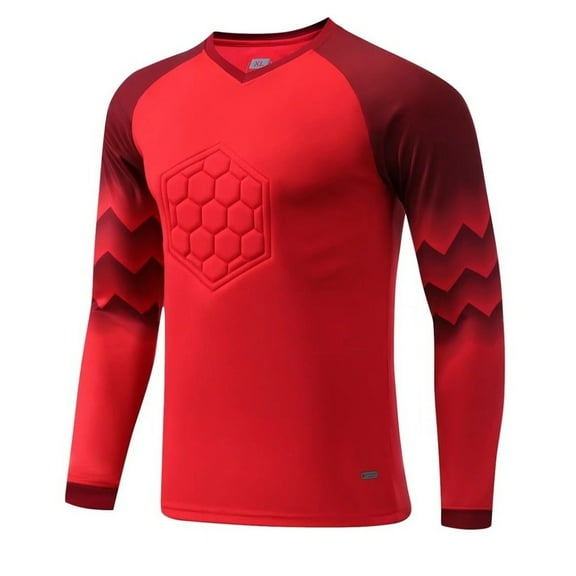 Sinleey Kids Padded Football Goalkeeper Shirts Soccer Jersey Goalie Athletic T-Shirt Sports Top Red XXS