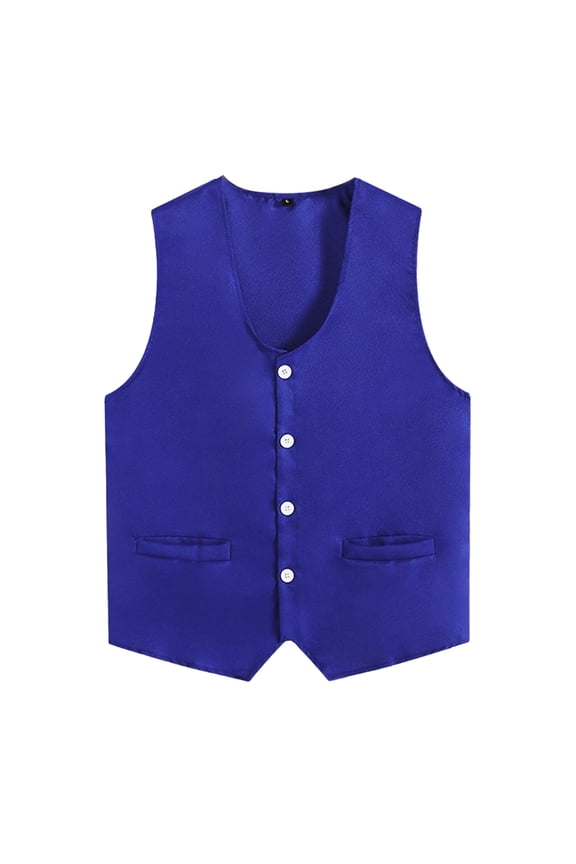 Kids Volunteer Activities Vest Solid Color Button Down Waistcoat Boys Girls Waiter Bartender Blue L/12