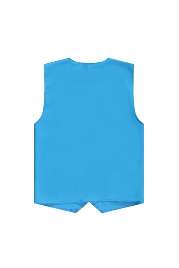 Kids Volunteer Activities Vest Solid Color Button Down Waistcoat Boys Girls Waiter Bartender Sky Blue L/12