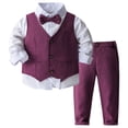 thumbnail image 1 of Sinleey Little Boys Gentleman Formal Suit Vest Bowtie Dress Shirt + Pants Birthday Party 4pcs Outfits Purple 3-4, 1 of 6