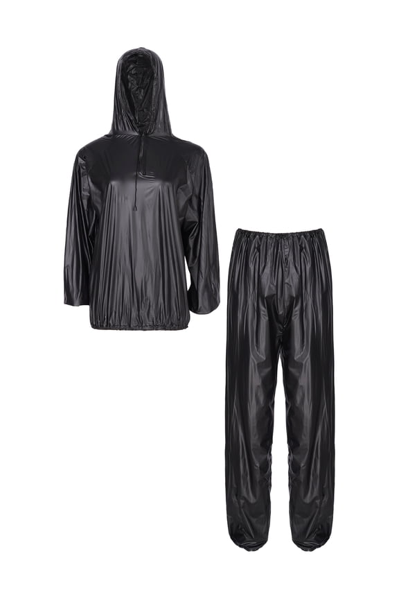 Men Women Sauna Suit Weight Loss Shirts Workout Sweatsuit Zip Up Hoodie Slimming Hooded Black 3XL