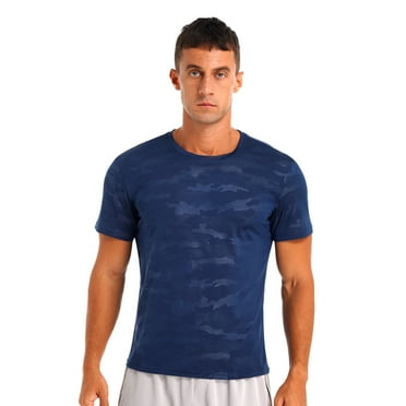Sinleey Men's Camouflage Pattern Short Sleeve T-Shirt Quick Dry Athletic Running Workout Fitness Top Dark Blue 4XL