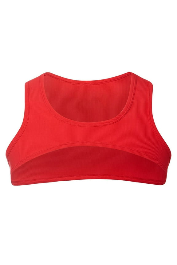 Men's Sleeveless Nylon Rib Muscle Half Crop Tank Top Tee T-Shirts Fitness Gym Sports Bra Red L