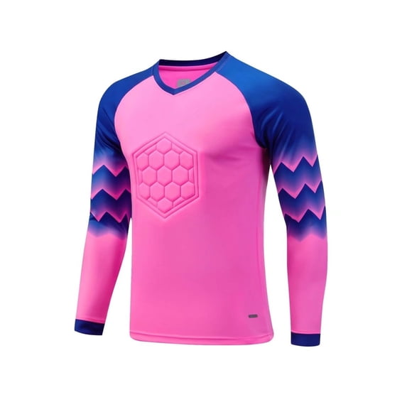 Sinleey Mens Goalkeeper Jersey Uniform Football Padded Goalie T-shirt Long Sleeve Sports Training Hot Pink L