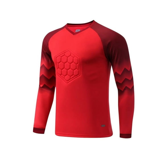 Sinleey Mens Goalkeeper Jersey Uniform Football Padded Goalie T-shirt Long Sleeve Sports Training Red XL