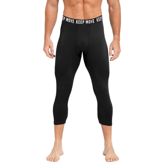 Sinleey Mens Leggings Athletic 3/4 Compression Baselayer Tights Pants Climbing Running Jogging Black M