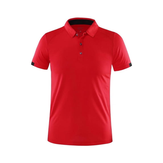 Sinleey Mens Quick Dry Short Sleeve T-shirt Contrast Color Turn-Down Collar Buttons Shirts for Tennis Red 4XL
