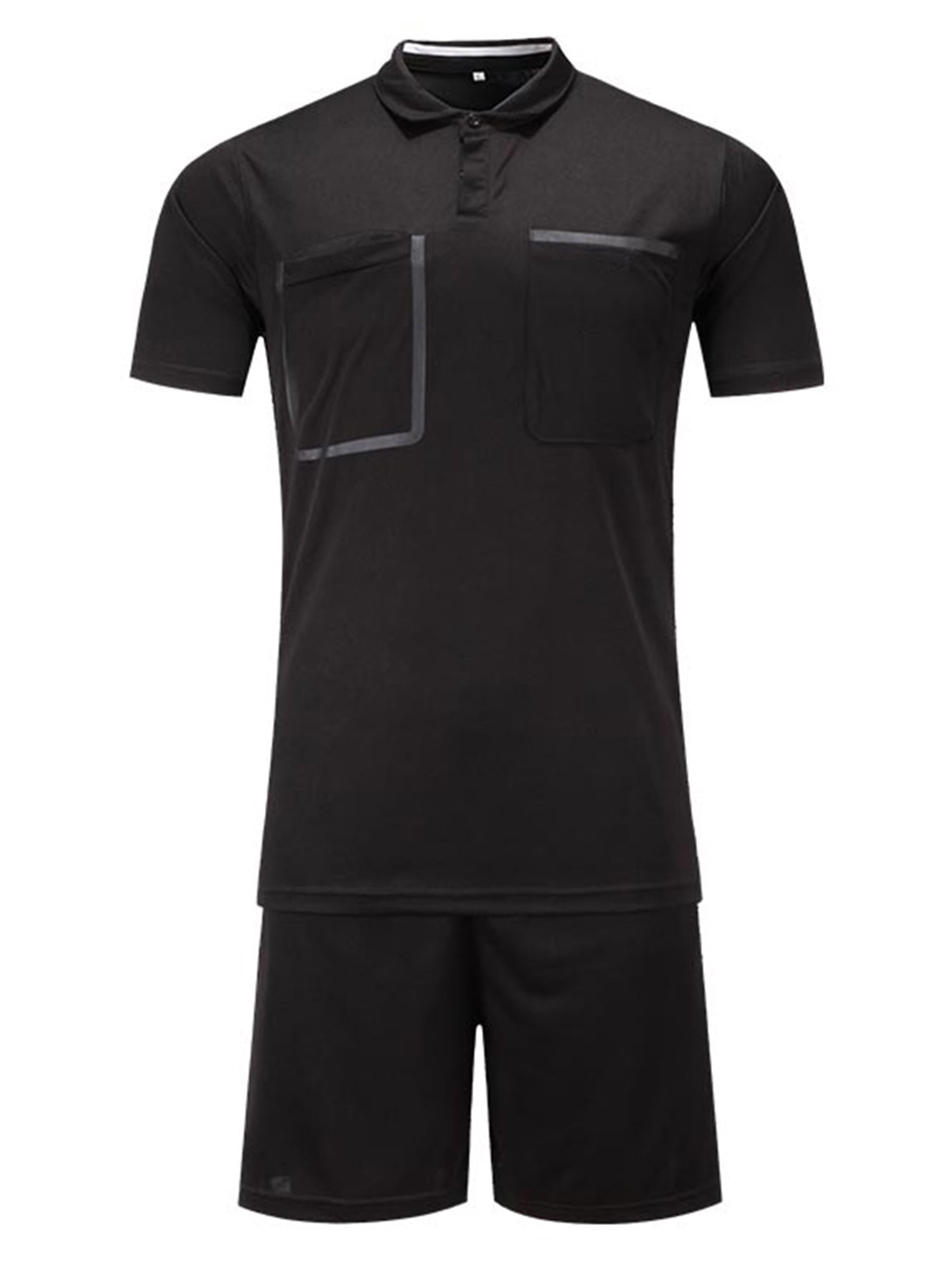 Sinleey Mens Referee Jersey Soccer Official Ref Uniform Short Sleeve Tee Shirts and Sport Booty Black XL
