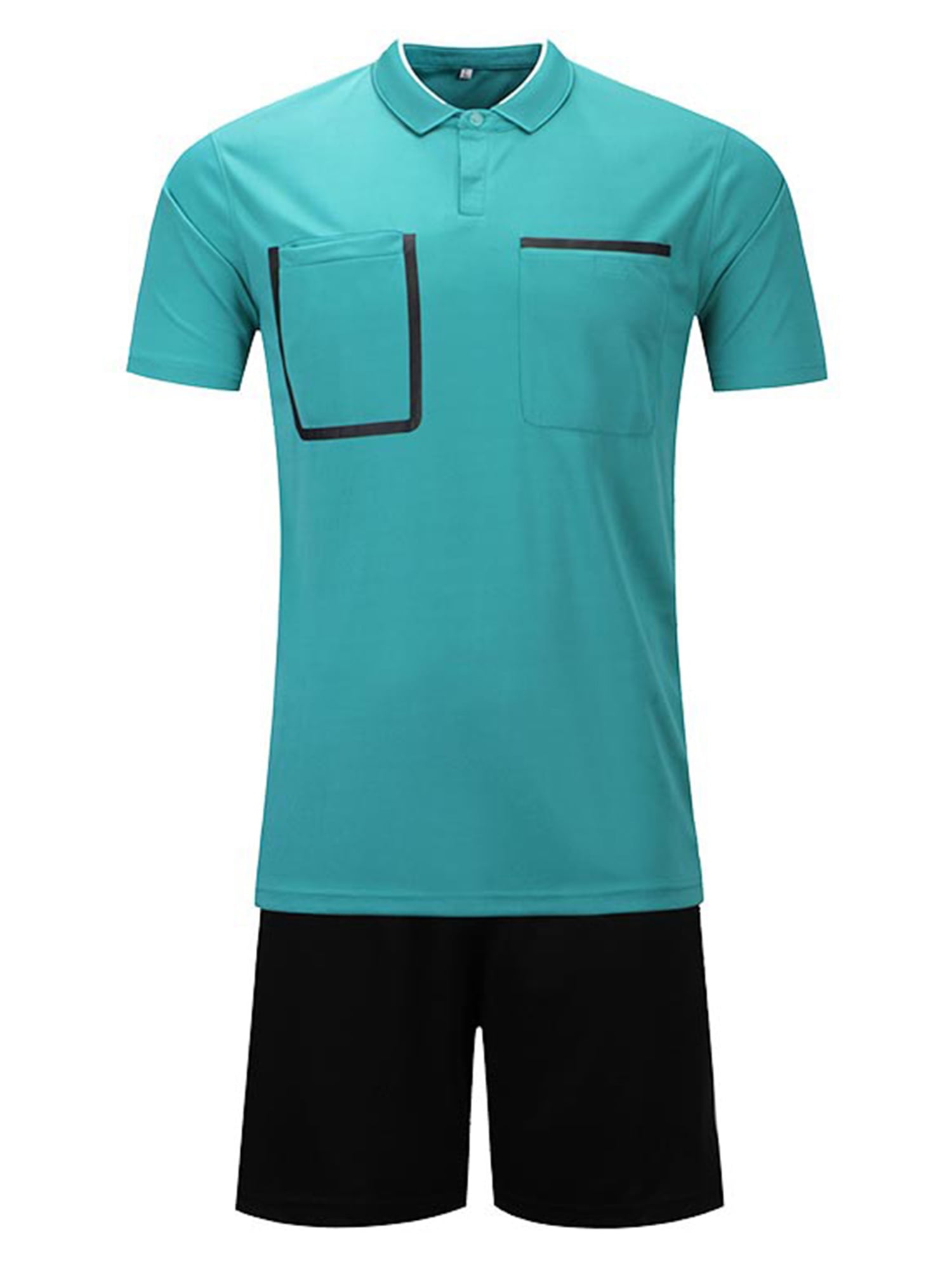 Sinleey Mens Referee Jersey Soccer Official Ref Uniform Short Sleeve Tee Shirts and Sport Booty Lake Blue M