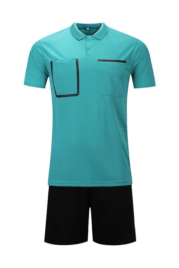 Mens Referee Jersey Soccer Official Ref Uniform Short Sleeve Tee Shirts and Sport Booty Lake Blue M