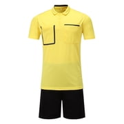 Sinleey Mens Referee Jersey Soccer Official Ref Uniform Short Sleeve Tee Shirts and Sport Booty Yellow 3XL