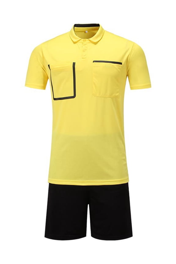 Mens Referee Jersey Soccer Official Ref Uniform Short Sleeve Tee Shirts and Sport Booty Yellow 3XL