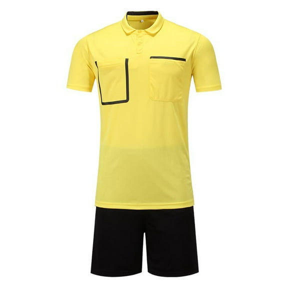 Sinleey Mens Referee Jersey Soccer Official Ref Uniform Short Sleeve Tee Shirts and Sport Booty Yellow S