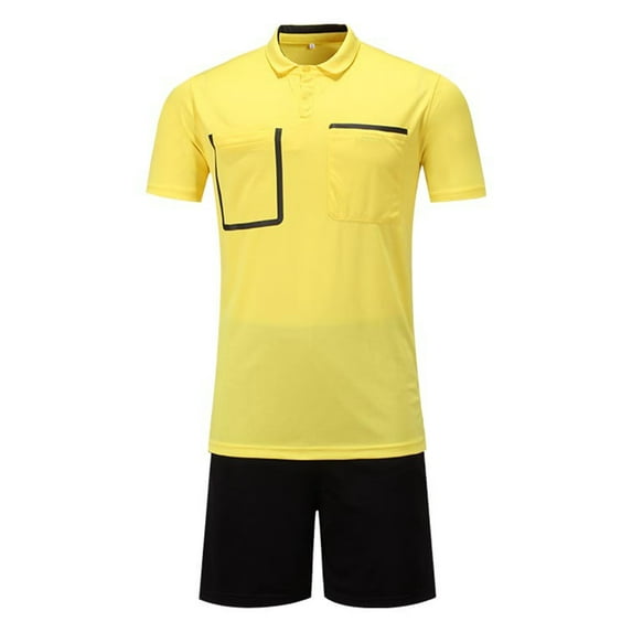 Sinleey Mens Referee Jersey Soccer Official Ref Uniform Short Sleeve Tee Shirts and Sport Booty Yellow XXL