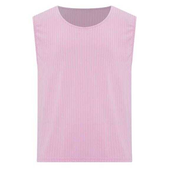 Sinleey Mens Ribbed Knitted Tank Sleeveless Workout Tops Slim Fit Sport Vest Solid Color U Neck Pink M