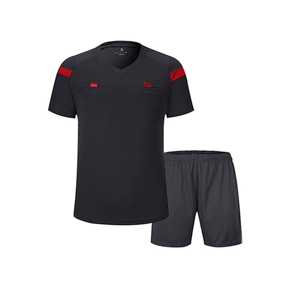 Sinleey Soccer Referee Football Uniform Referee Jersery Short Sleeve T-Shirt with Shorts Active Set Black XL