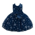 thumbnail image 1 of Sinleey Toddler Girls Snowflake Print Princess Dress Formal Evening Birthday Christmas Party Ball Gown Dark Blue 4-5, 1 of 6