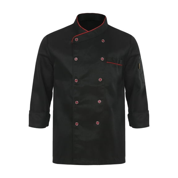 Sinleey Unisex Mens Womens Double-Breasted Chef Coat Cooks Jacket Chef Works Kitchen Cooking Uniform Black Long Sleeve L